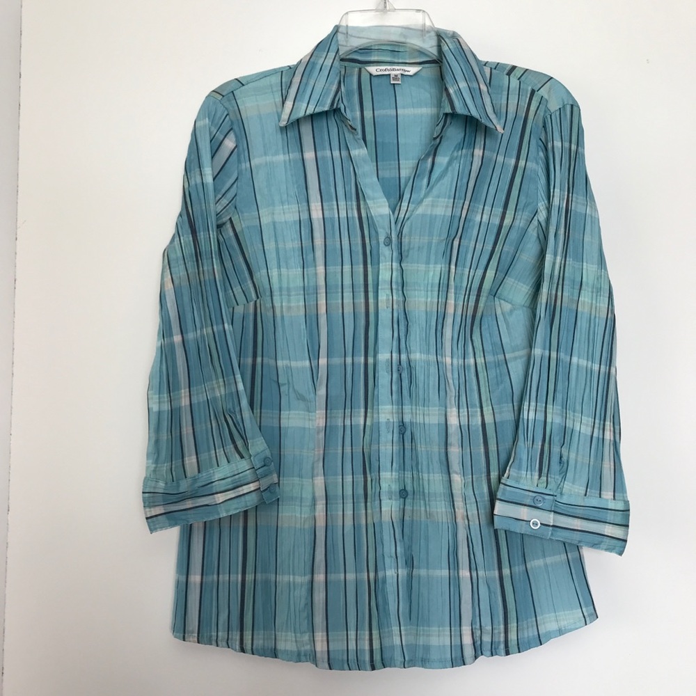 CROFT & BARROW PLAID 3/4 SLEEVE FITTED TOP